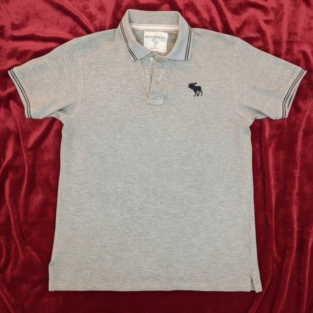 Vintage Abercrombie & Fitch Gray Polo with Dark Blue Logo Muscle Fit